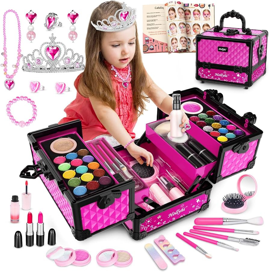 Hollyhi 65 Pcs Kids Makeup Kit for Girl, Washable Play Makeup Toys Set for Dress Up, Pretend Beau... | Amazon (US)