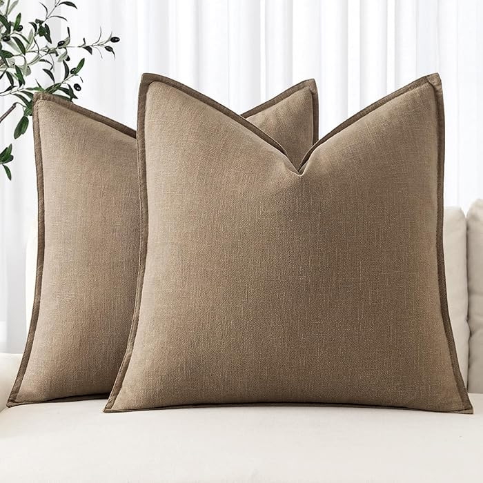 MIULEE Decorative Linen Euro Sham Pillow Covers 24x24 Khaki Boho Farmhouse Neutral Winter Couch T... | Amazon (US)
