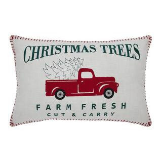 14 in. x 22 in. Farm Fresh Red Truck Christmas Throw Pillow | The Home Depot