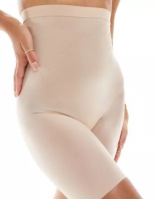 Spanx Thinstincts 2.0 high-waisted mid-thigh short in champagne beige | ASOS (Global)