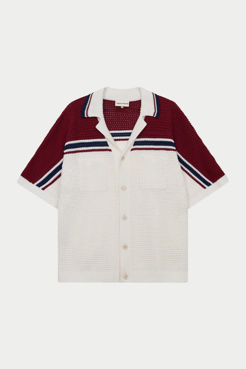 COLOUR BLOCK KNITTED STRIPE SHIRT - BURGUNDY | The Couture Club