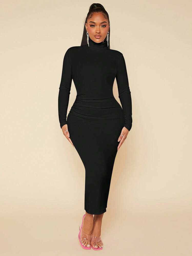 SHEIN SXY Solid High Neck Bodycon Dress | SHEIN