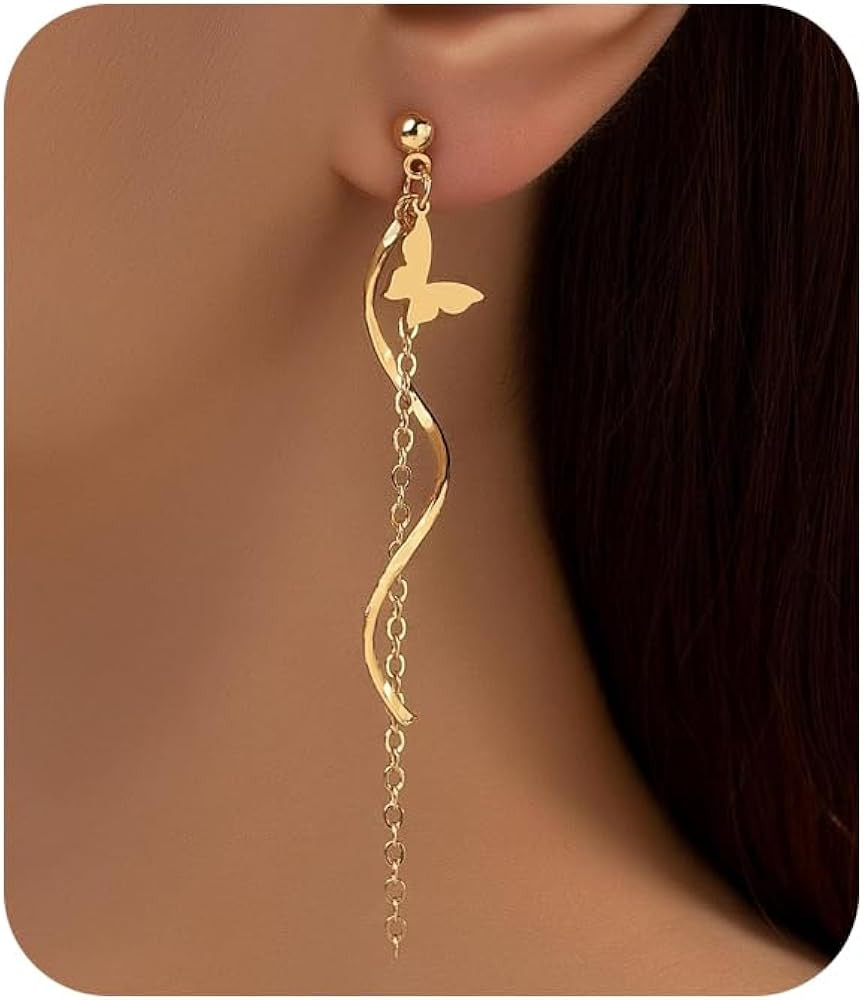 Ritach Silver Dangle Earrings for Women Long Silver Threader Prom Earrings Sparkly Dangle Drop Cu... | Amazon (US)