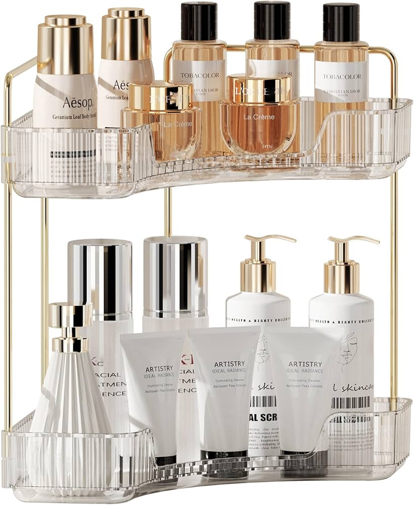 YCIA&DONE Corner Counter Bathroom Organizer Countertop, 2 Tiers Cosmetic Perfume Tray, Vanity Org... | Amazon (US)