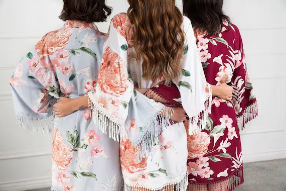 Bohemian Bridesmaid Robes  Boho Floral Fringed Kimono | Etsy | Etsy (US)