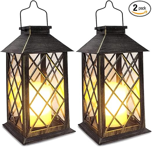 SHYMERY Solar Lantern,Outdoor Garden Hanging Lanterns,2 Pack 14 Inch Lasts 3X Longer 10 lumens Wa... | Amazon (US)