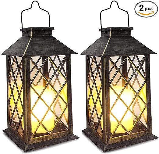 SHYMERY Solar Lantern,Outdoor Garden Hanging Lanterns,2 Pack 14 Inch Lasts 3X Longer 10 lumens Wa... | Amazon (US)