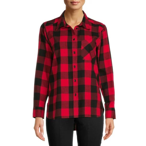 Time and Tru Women's Plaid Button Front Shirt - Walmart.com | Walmart (US)