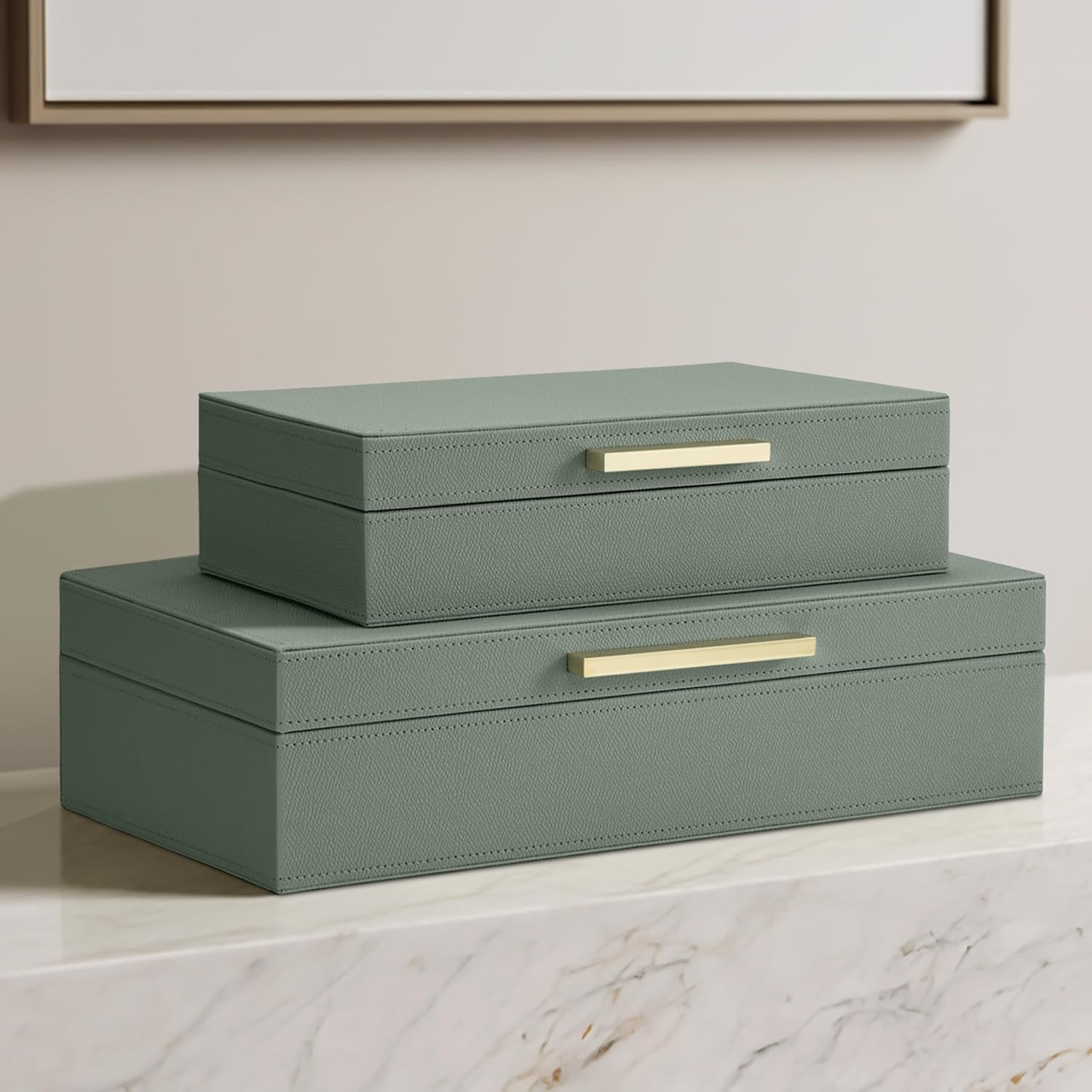 Amazon.com: ZICOTO Decorative Storage Boxes with Lids – Set of 2 Beautiful PU Leather Organizer... | Amazon (US)