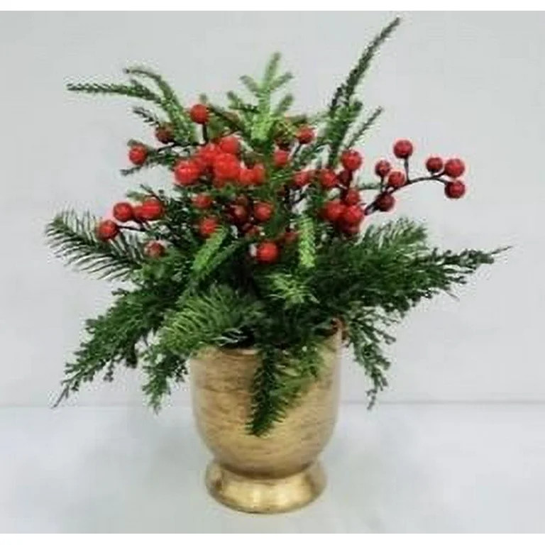Berries and Pine Sprigs Arrangement Christmas Decoration, Red and Green, 12", by My Texas House | Walmart (US)