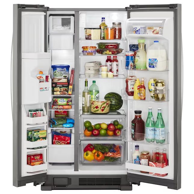 Whirlpool  24.6-cu ft Side-by-Side Refrigerator with Ice Maker (Fingerprint Resistant Stainless ... | Lowe's