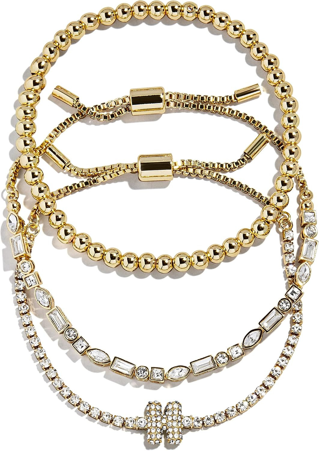 BaubleBar Three Bracelet Gift Set for Women, Gold-Plated Initial Beaded Bracelets, Fashion Jewelry, Personalized & Trendy Gift, Fashion Jewelry Set | Amazon (US)