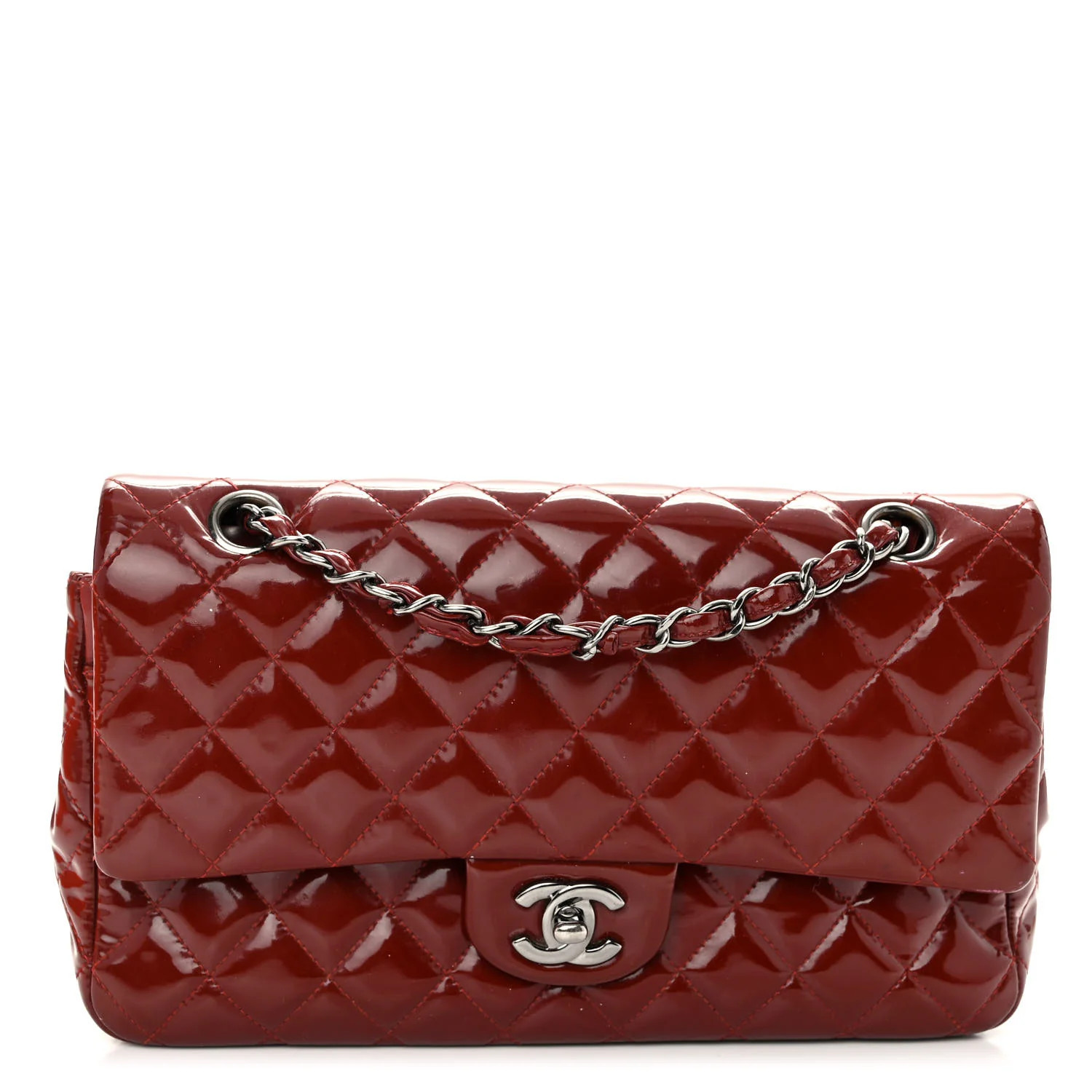 Patent Calfskin Quilted Medium Double Flap Red | FASHIONPHILE (US)
