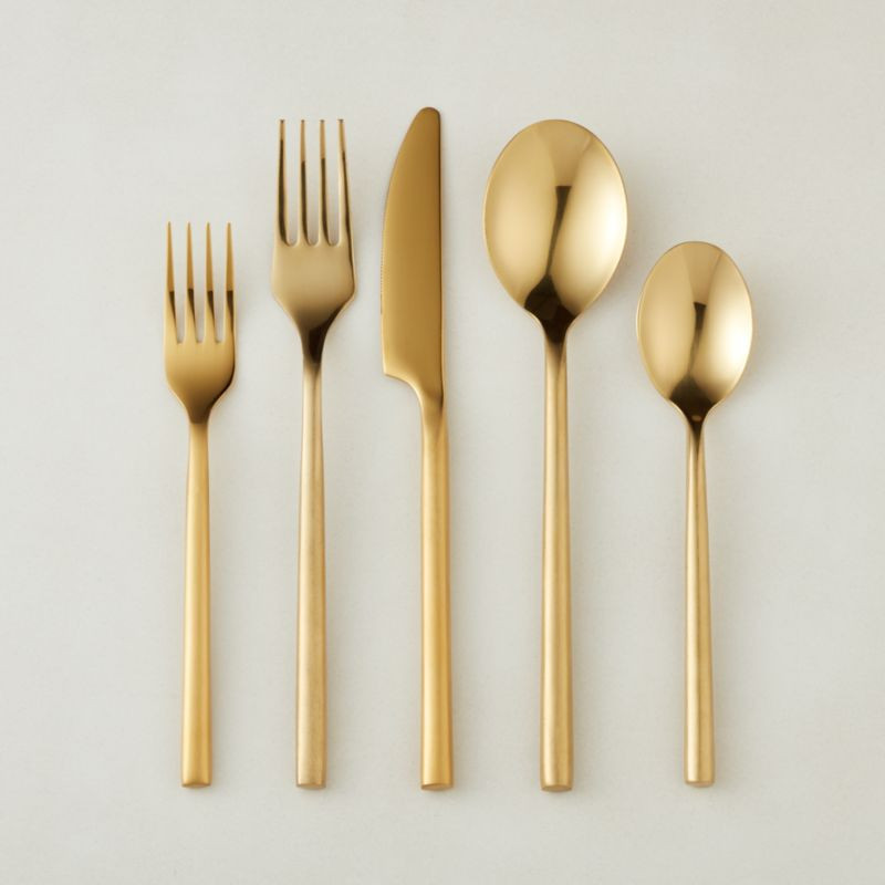 20-Piece Rush Brushed Gold Flatware Set + Reviews | CB2 | CB2