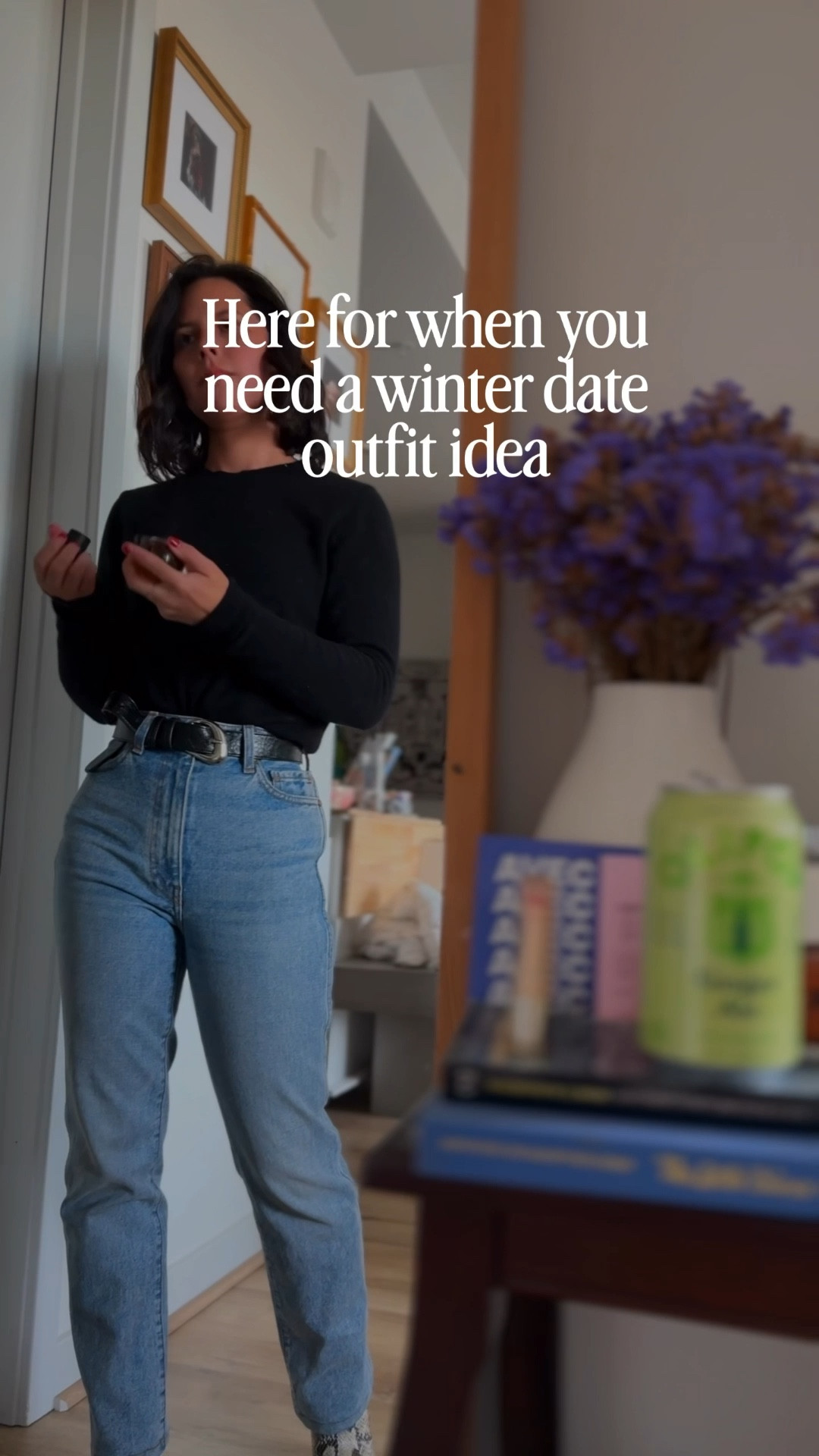 Casual winter date outfit, black crew sweater, reformation cashmere, khaite Abigail jeans petite, high low outfit 

#LTKFindsUnder100 #LTKootd #LTKPetite