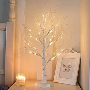 PEIDUO 24” 2FT 24LT Lighted Birch Tree Battery Powered Timer Warm White LED Artificial Branch T... | Amazon (US)