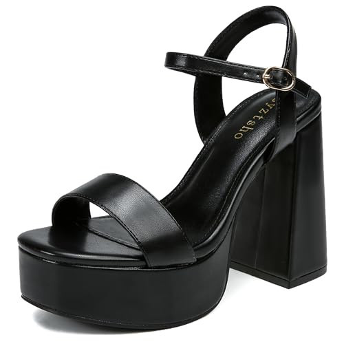syztsho Platform Heels for Women Chunky High Heel Sandals Ankle Strap Open Toe Pump Wedding Sexy Block Heel Sdndals | Amazon (US)