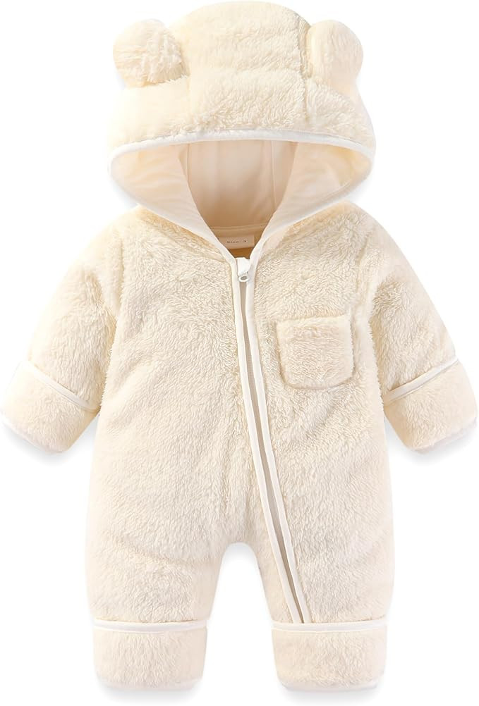 Newborn Baby Bear Onesie Outfit Suit Fold-Over Mittens Footies Girls Boys Winter Fleece Clothes H... | Amazon (US)