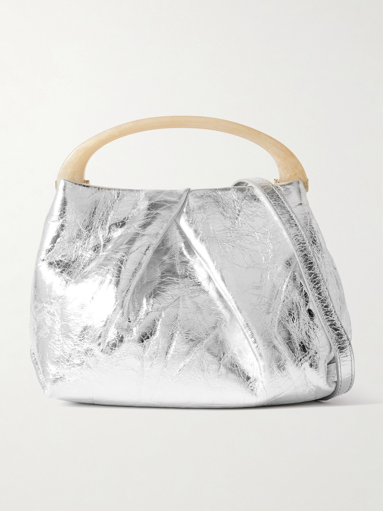 Dries Van Noten - Pleated Metallic Crinkled-leather Shoulder Bag - Silver | NET-A-PORTER (US)