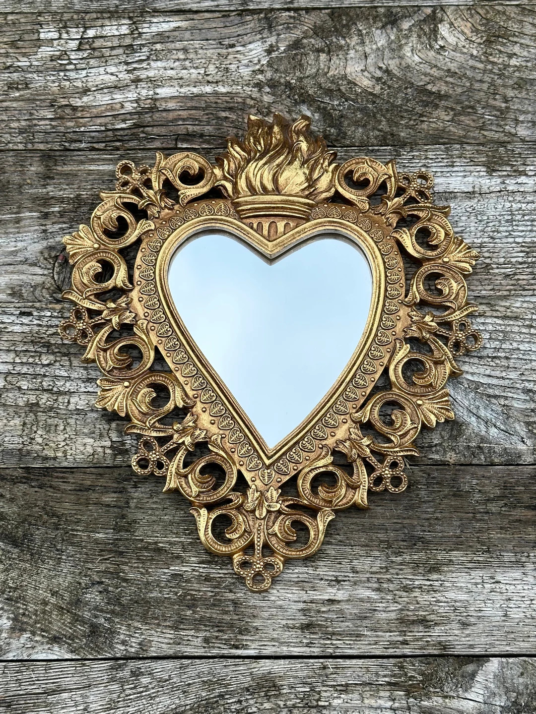Patinated golden baroque heart mirror 30x25 cm | Etsy (US)