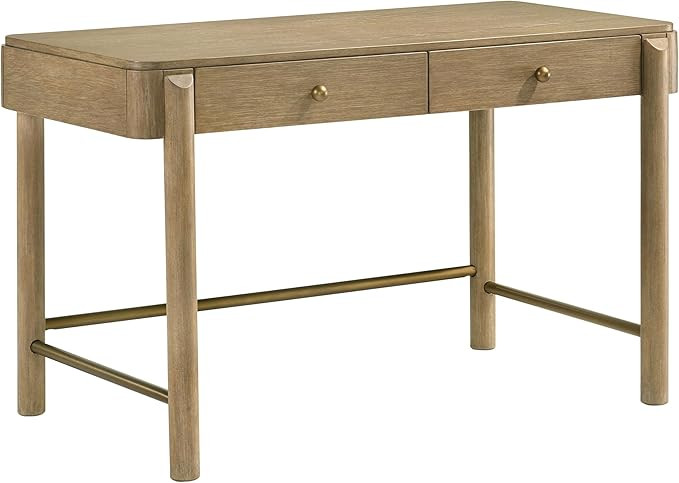 Benjara Fij Vanity Desk, 48 Inch Rectangular, 2 Drawers, Metal Knobs, Brown, Gold | Amazon (US)