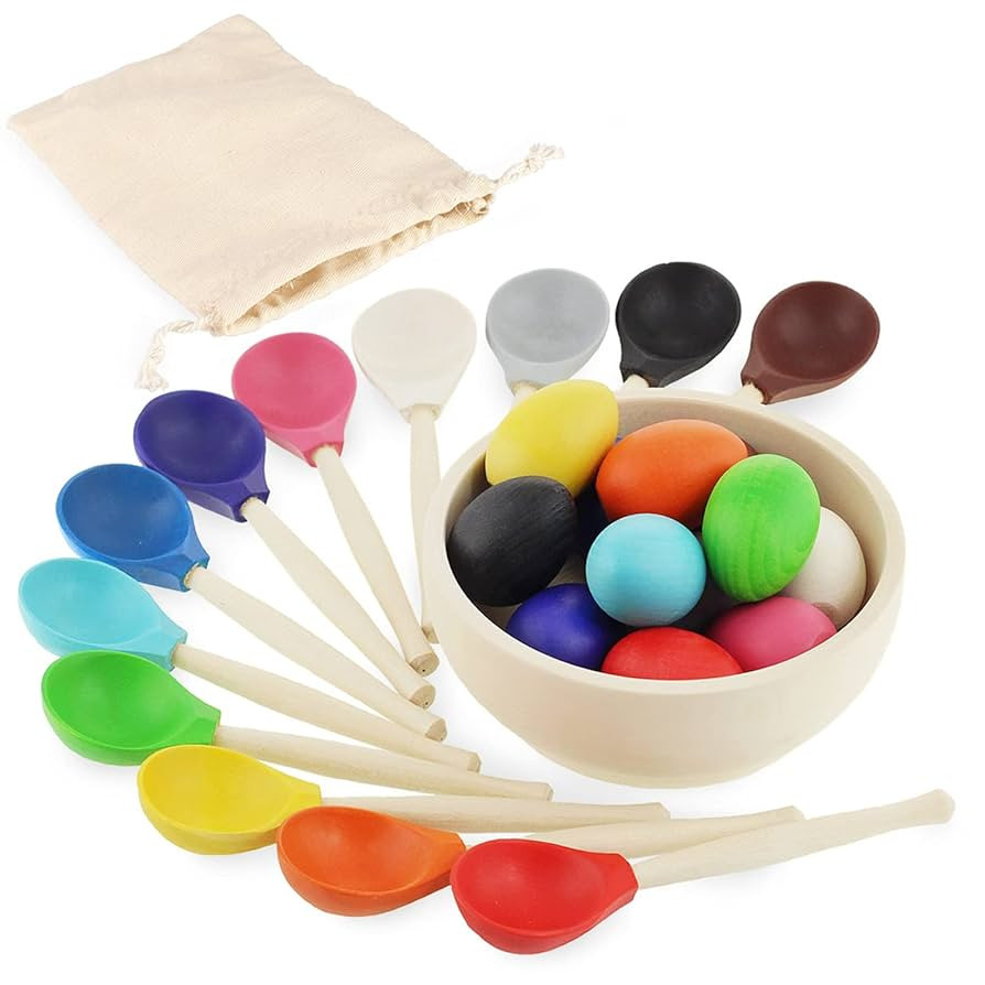 Ulanik Eggs and Spoons Toddler Montessori Toys for 1 Year Old + Kids Wooden Eggs Baby Matching Ga... | Amazon (US)