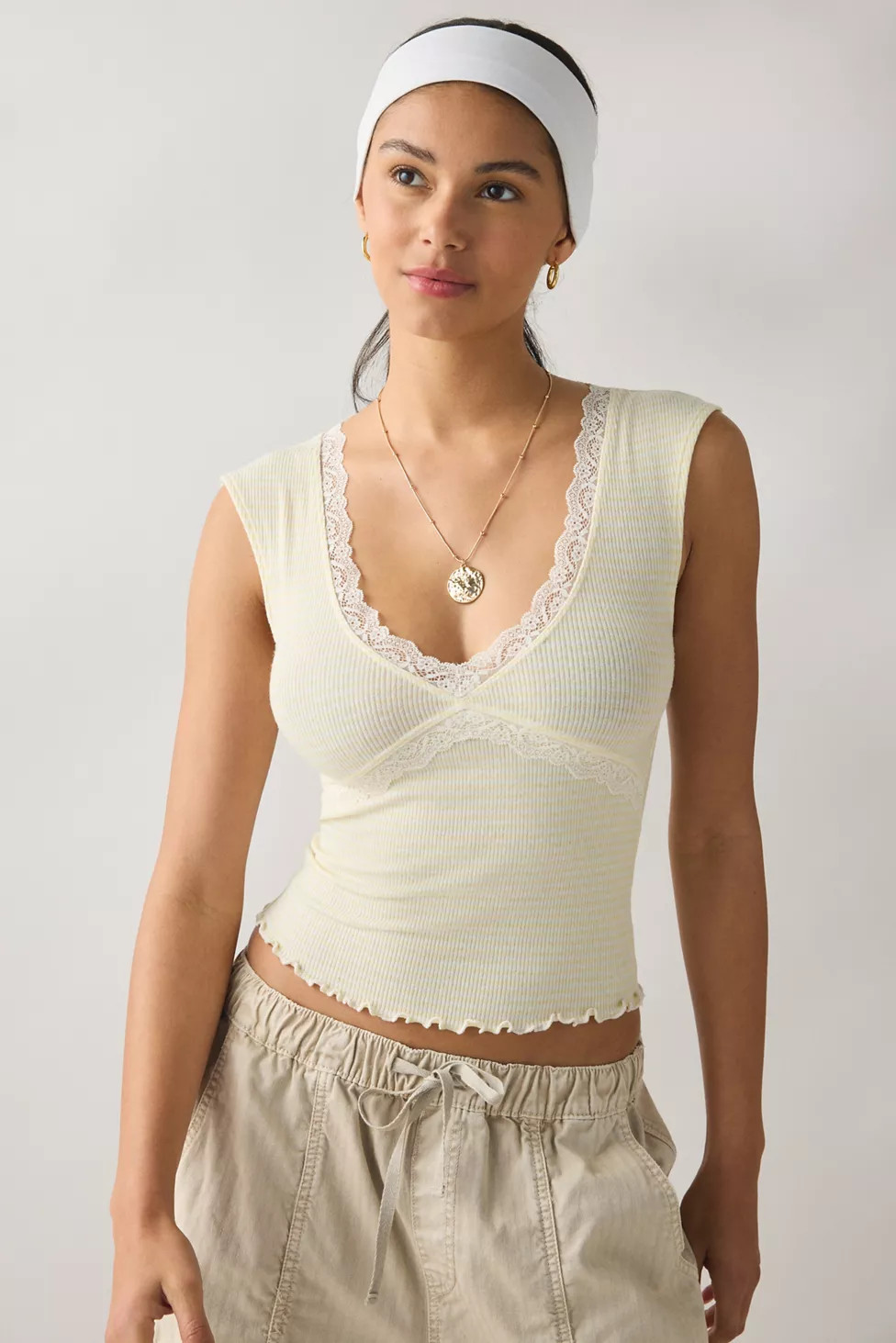 Out From Under Diana Plunging Lace Trim Cap Sleeve Top | Urban Outfitters (US and RoW)