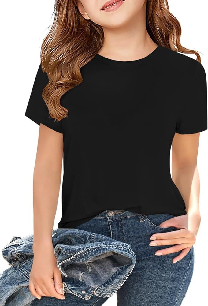 Girls Short Sleeve T Shirts Kids Summer Tops Crewneck Tees 5-14 Years | Amazon (US)