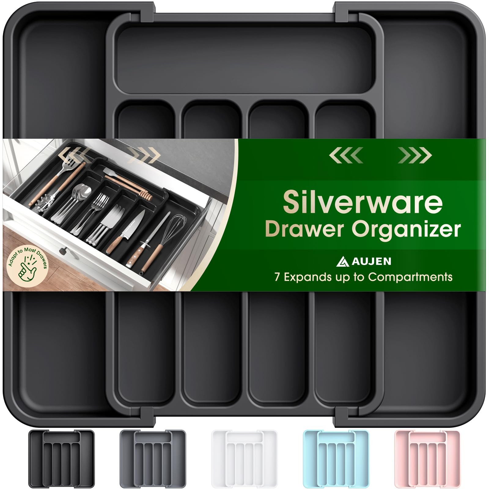 Aujen Silverware Organizer - Expandable Kitchen Drawer Organizer, Adjustable Utensil Organizer, C... | Amazon (US)