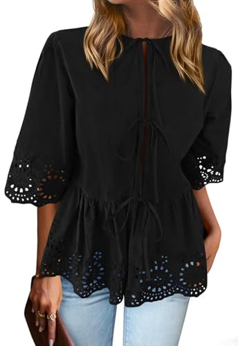 PRETTYGARDEN Tie Front Peplum Tops for Women Summer Y2K Short Sleeve Babydoll Cute Going Out Top ... | Amazon (US)