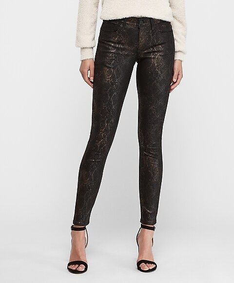 mid rise gold foil snakeskin print ankle leggings | Express