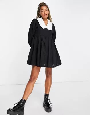 Daisy Street long sleeve mini smock dress with contrast collar | ASOS (Global)