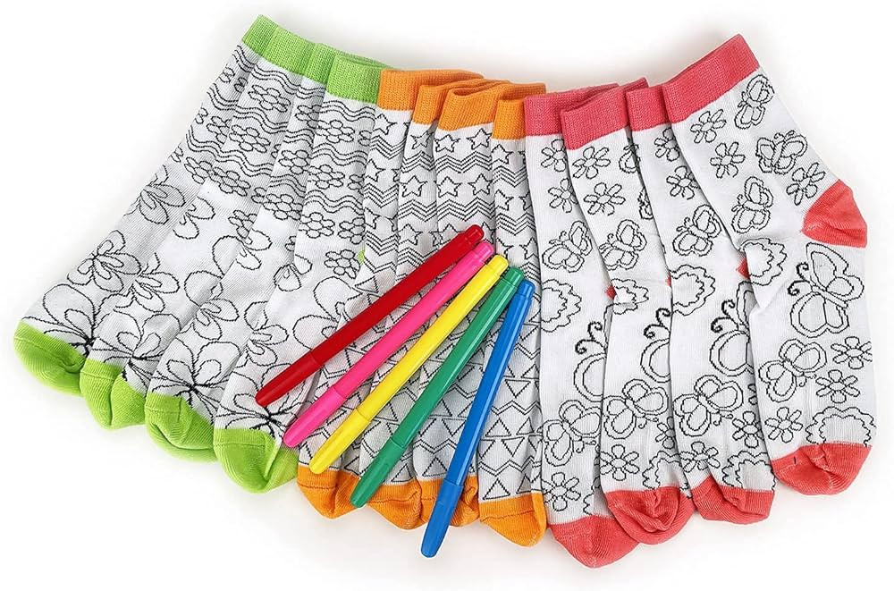Kids Doodle Socks,Kids Art Color Your Own Socks 6 Pairs, Color, Draw, Doodle, DIY Kid Crafts,Hand... | Amazon (US)
