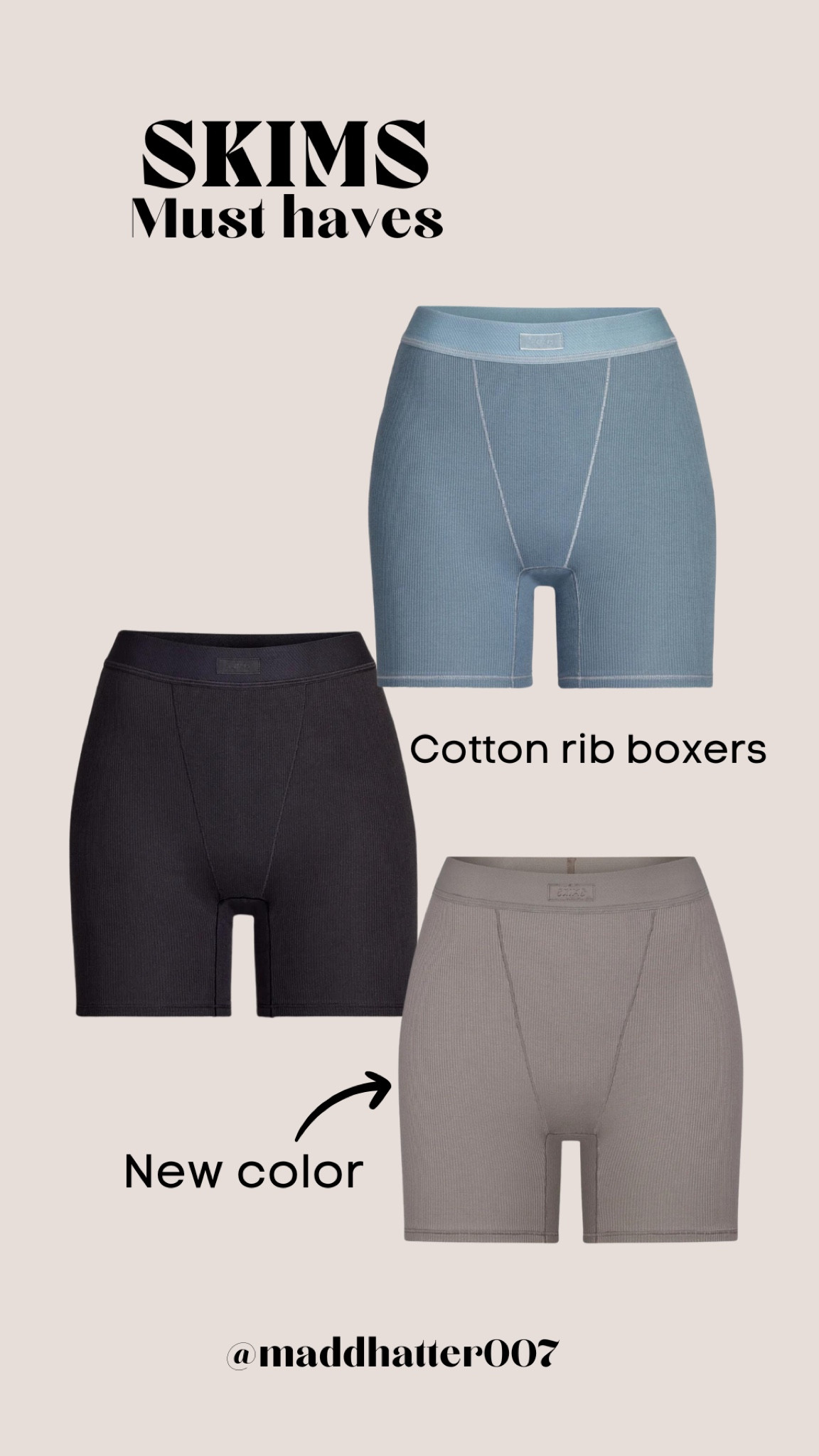 SKIMS: Black Cotton Rib Boxer Shorts