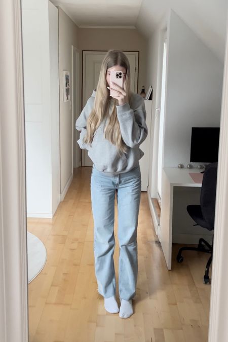 Try on, School outfit, winter fashion, 2023 fashion, basics , gold hoops , gold jewelry , grey, H&M , outfit inspo , outfit inspiration, blue jeans , boohoo, hoodie, grey hoodie , basic hoodie 

#LTKFind #LTKfit #LTKstyletip