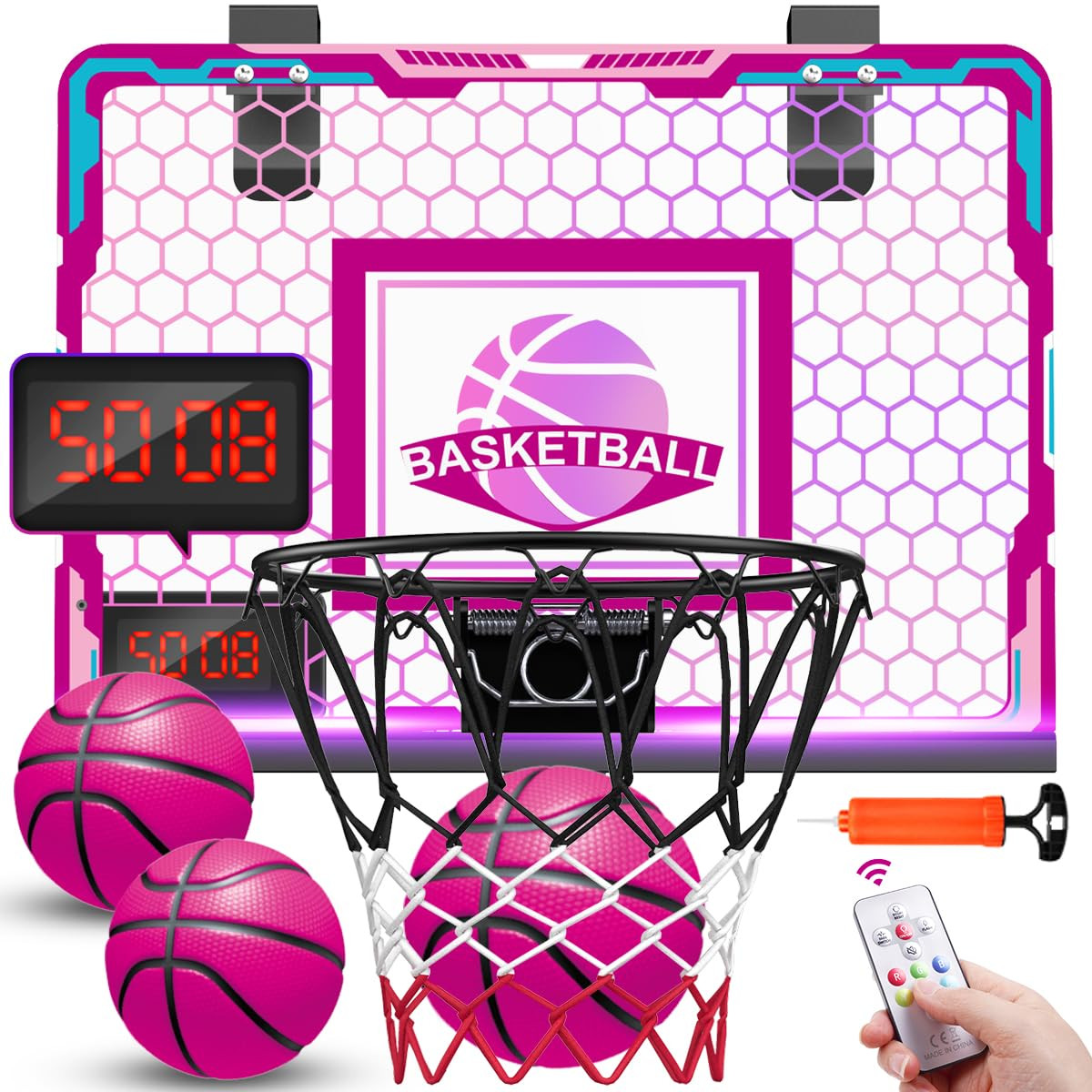 VATOS Basketball Hoop for Girls Indoor, Pink Basketball Hoop with 7 Color Lights, Electronic Scor... | Amazon (US)