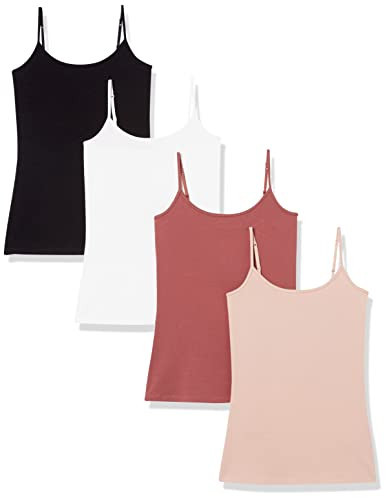 Amazon Essentials Women's Slim-Fit Camisole for Layering and Everyday Wear, Pack of 4, Black/Brick Red/Dusty Pink/White, Large | Amazon (US)