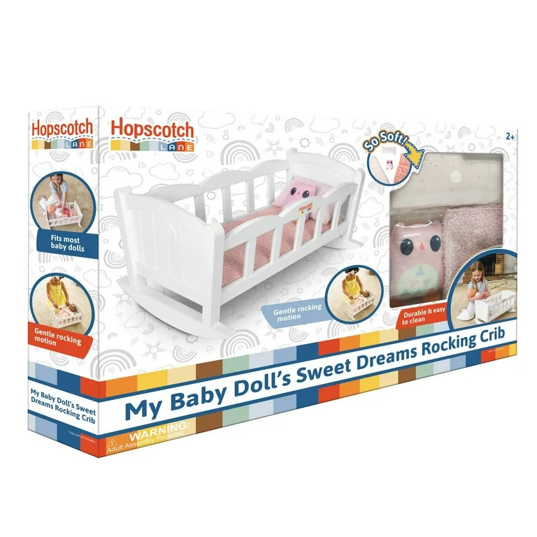 Hopscotch Lane My Baby Doll’s Sweet Dreams Plastic Rocking Crib with 4 Accessories, Children Ag... | Walmart (US)