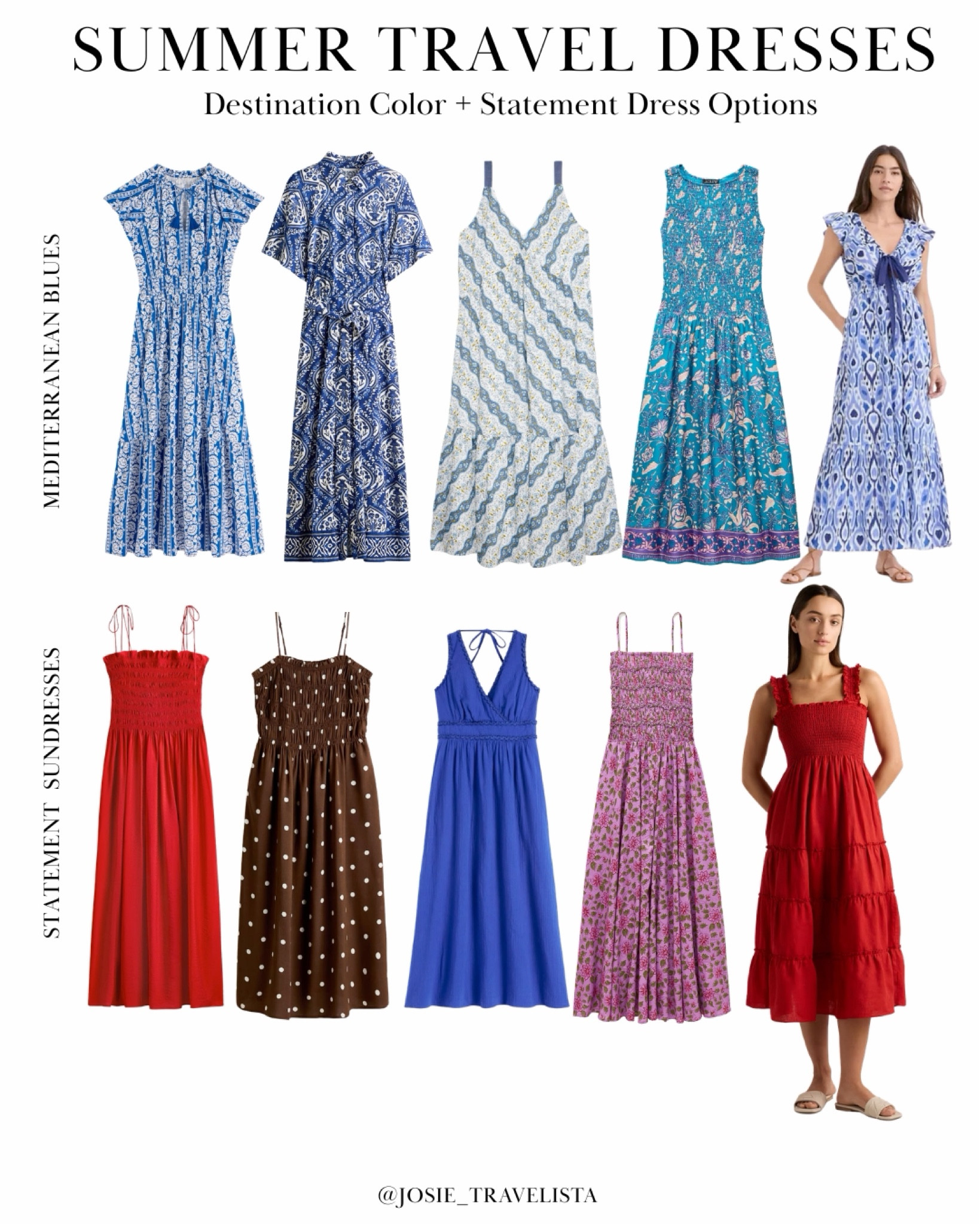 Destination color dresses for Europe

A neutral base + a few strategic color pieces makes summer travel outfits feel intentional—not overpacked.

Think:
• Mediterranean blues
• coastal brights
• one statement dress

The easiest way to bring variety into a small travel wardrobe.