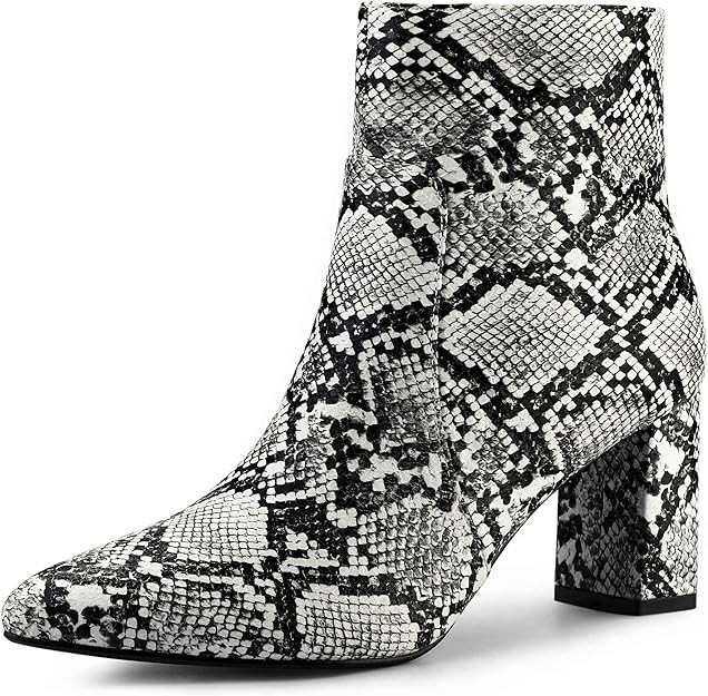 Allegra K Women's Snakeskin Print Boots Halloween Costumes Chunky High Heels Ankle Boots | Amazon (US)