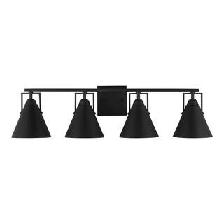 Home Decorators Collection Insdale 4-Light Matte Black Modern Industrial Bathroom Vanity Light wi... | The Home Depot