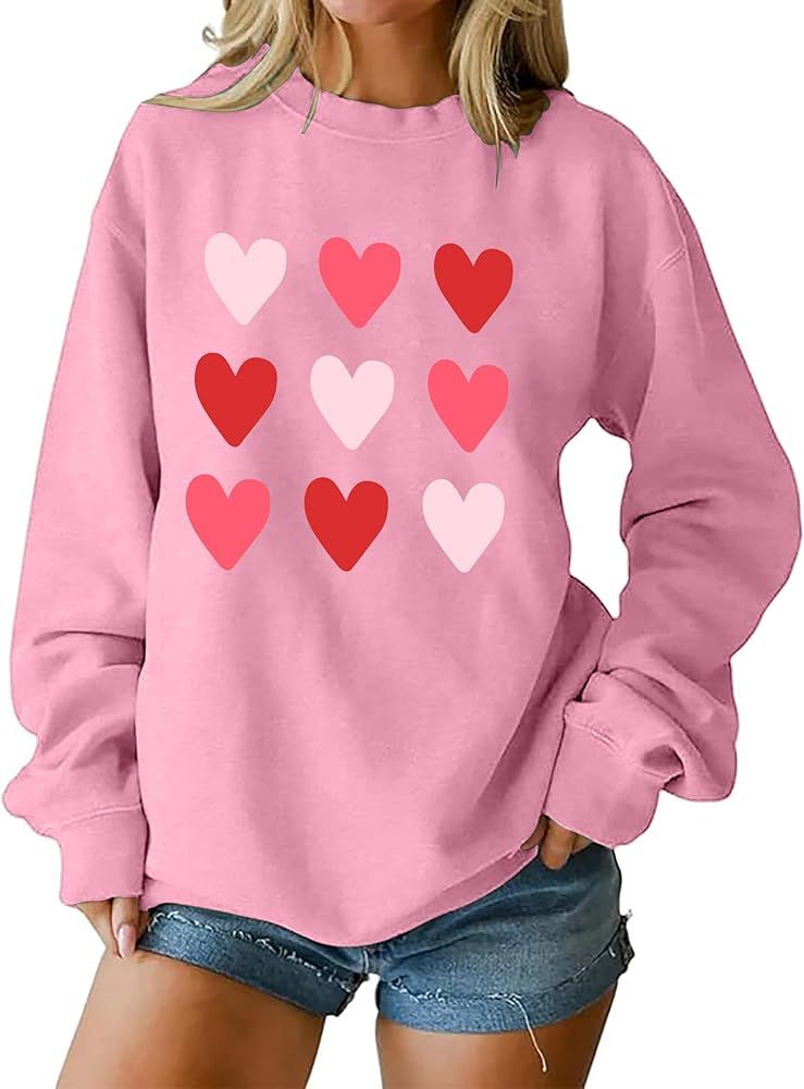 hohololo Womens Oversized Valentine's Day Sweatshirt Love Heart Graphic Shirt Valentine's Gifts P... | Amazon (US)