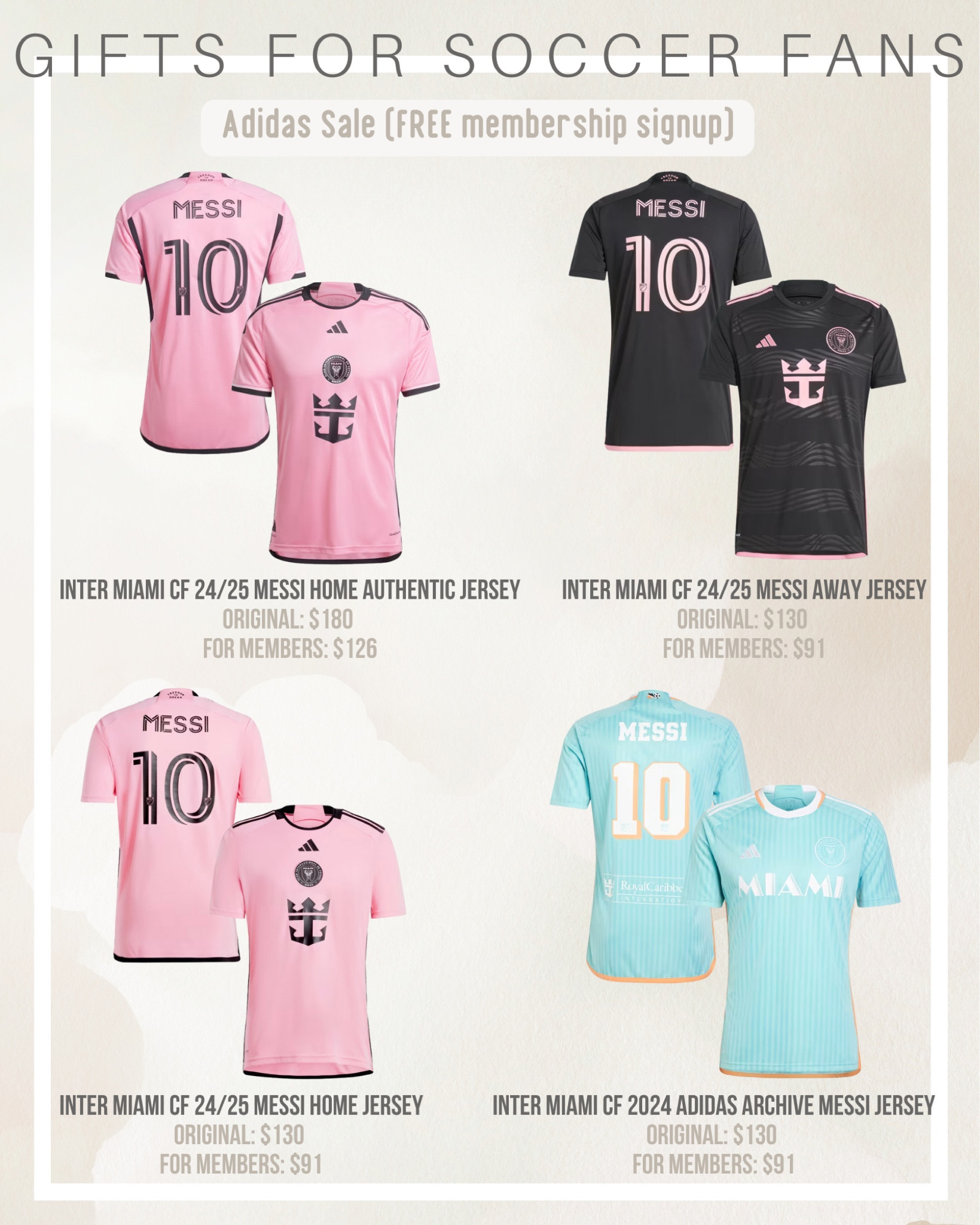 Gift Guide: Soccer Fans!  You can get these Adidas Messi soccer jerseys at a great price just by being an Adidas member which is FREE! 

Mens fashion - kids fashion - teen fashion - soccer dad 

#LTKMens #LTKSaleAlert #LTKGiftGuide