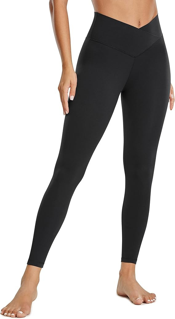 CRZ YOGA Womens Butterluxe Cross Waist Workout Leggings 25 Inches - V Crossover High Waisted Gym ... | Amazon (US)