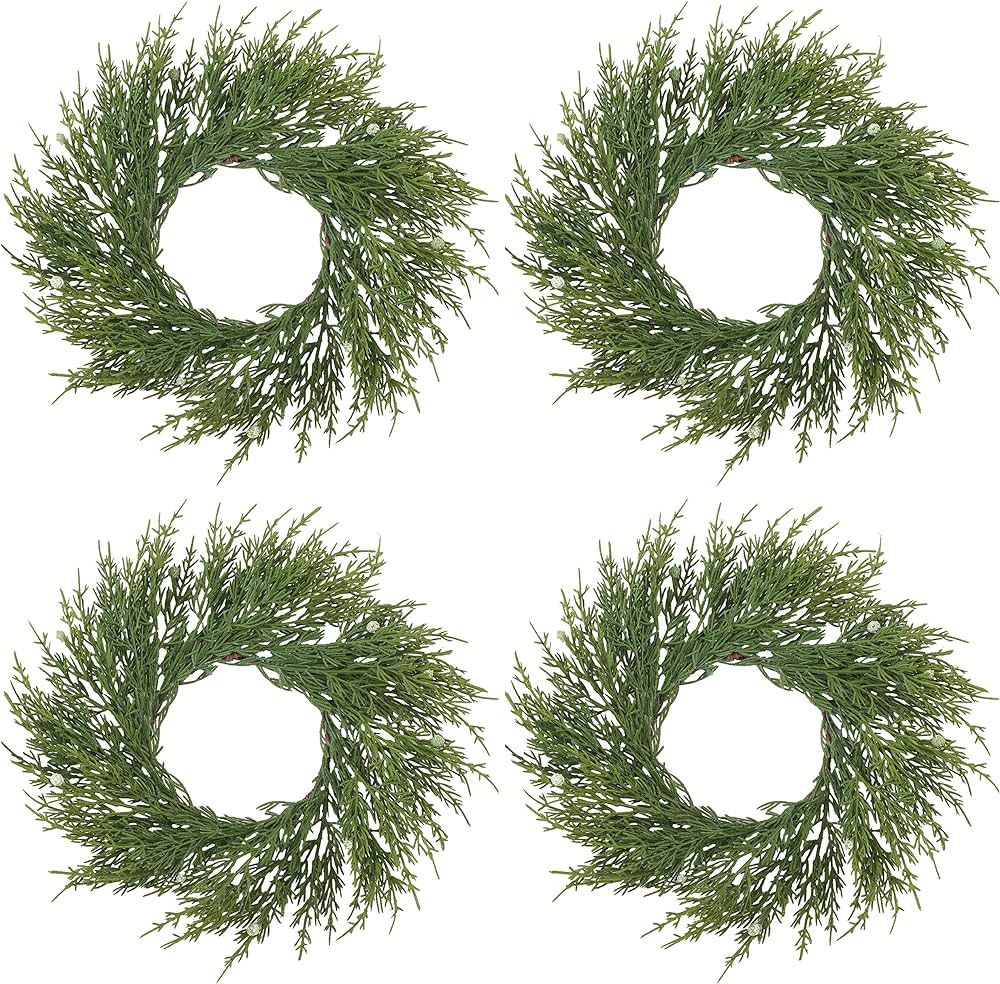 SARO LIFESTYLE Artificial Cypress Wreath - Set of 4, 9.5" x 9.5", Green | Amazon (US)