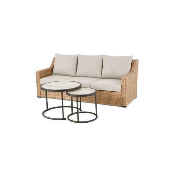 Better Homes & Gardens River Oaks Outdoor 5-Piece Wicker Conversation Set with Patio Cover, Natur... | Walmart (US)
