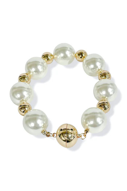Living On Edge Cream and Gold Ball Beaded Bracelet | The Willow Tree