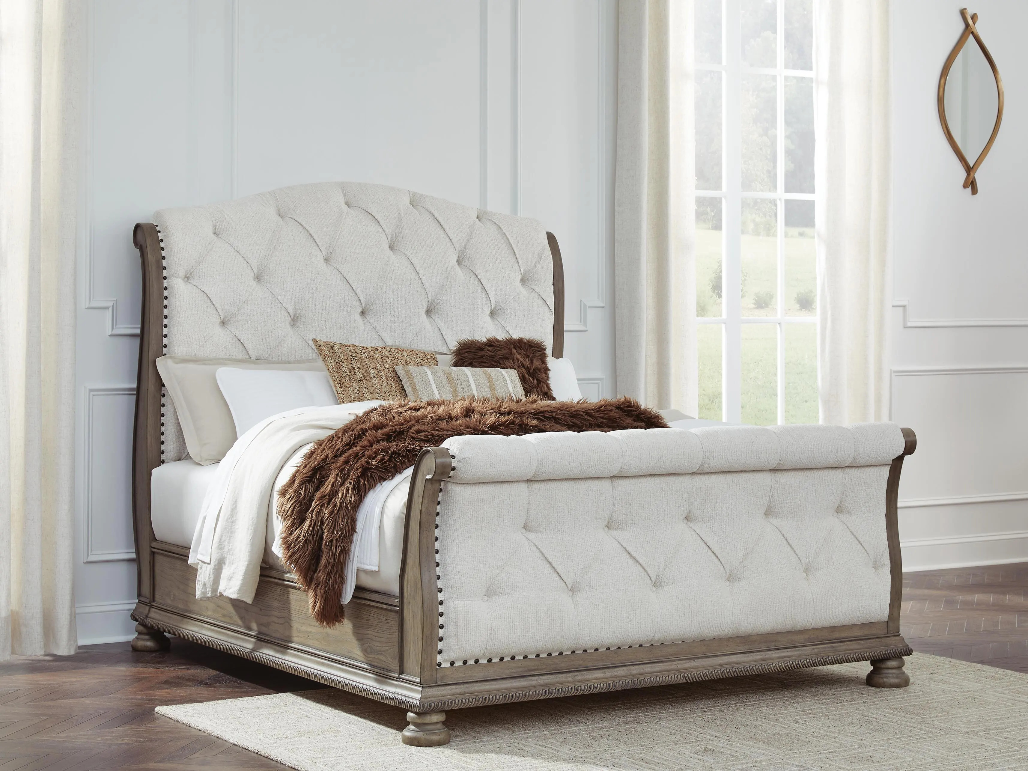 Ardenfield Queen Upholstered Sleigh Bed, Light Brown | Ashley