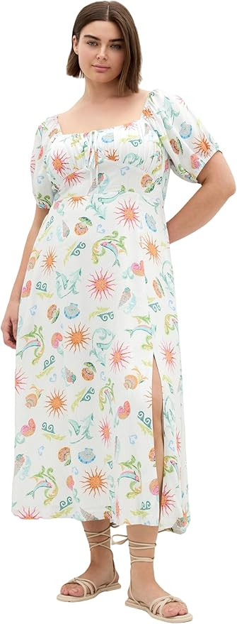 City Chic Plus Size Dress - Abbie Short Sleeve Ocean Print Maxi | Amazon (US)