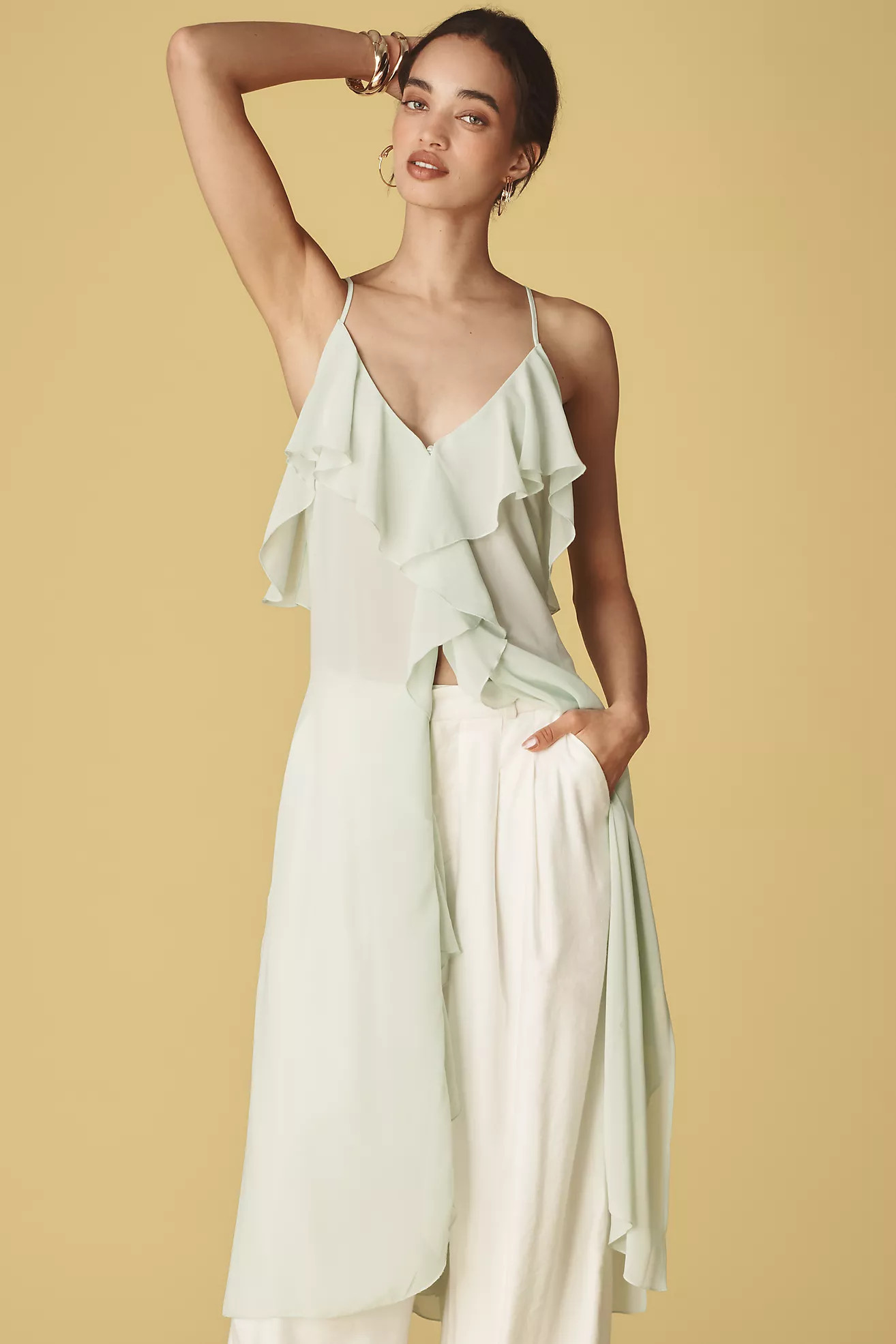 By Anthropologie Ruffled Cross-Back Long Tank | Anthropologie (US)